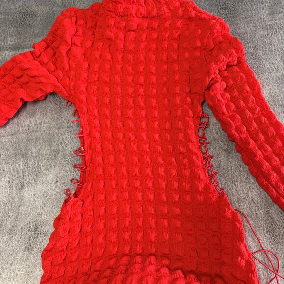 Red Ruched Long Sleeve Cut Out Maxi Dres - Picture 6 of 6